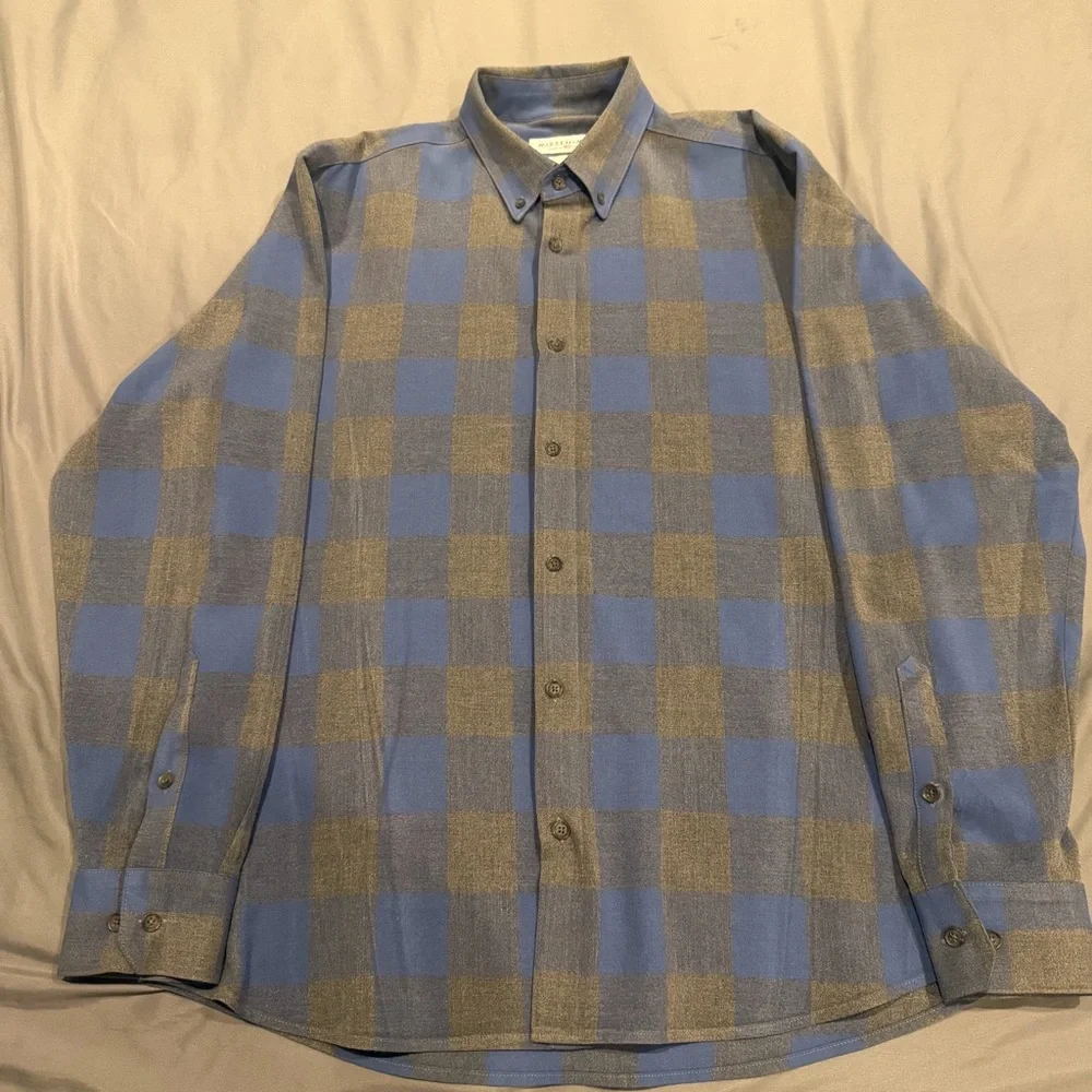 Mizzen+Main Shirt Mens XXL Trim Blue Gray Check Soft Brushed Performance Stretch